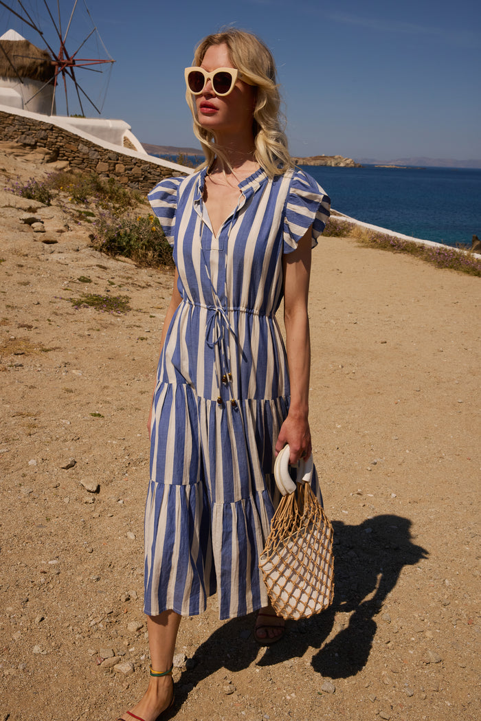 Cinched Flirty Midi- Solana Blue
