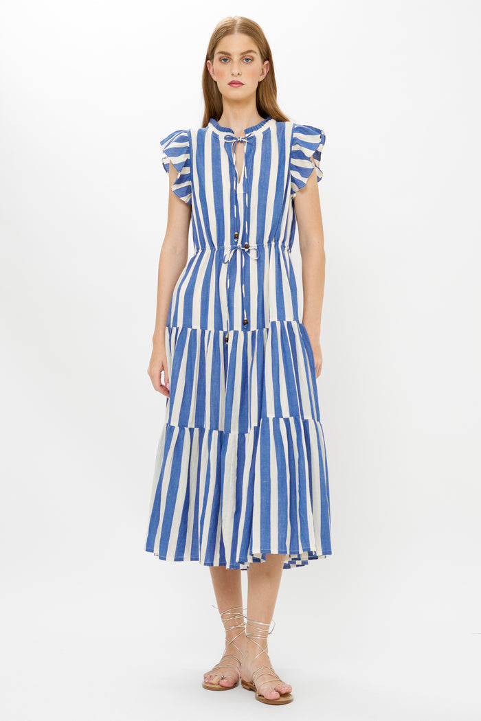 Cinched Flirty Midi- Solana Blue