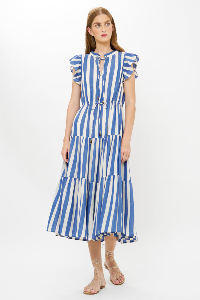 Cinched Flirty Midi- Solana Blue