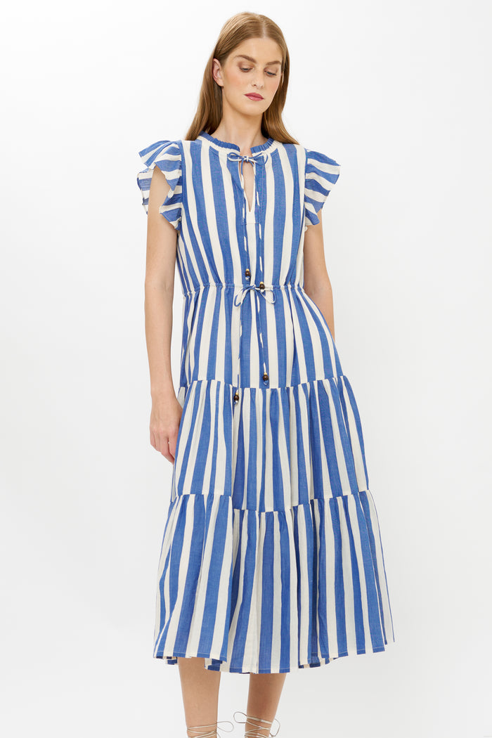 Cinched Flirty Midi- Solana Blue