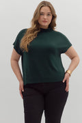 ENTRO layering hunter green mock neck knit top