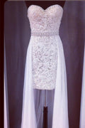 Classic Prom Dress 2024 Sweetheart Neck Short Beaded Chiffon with Train