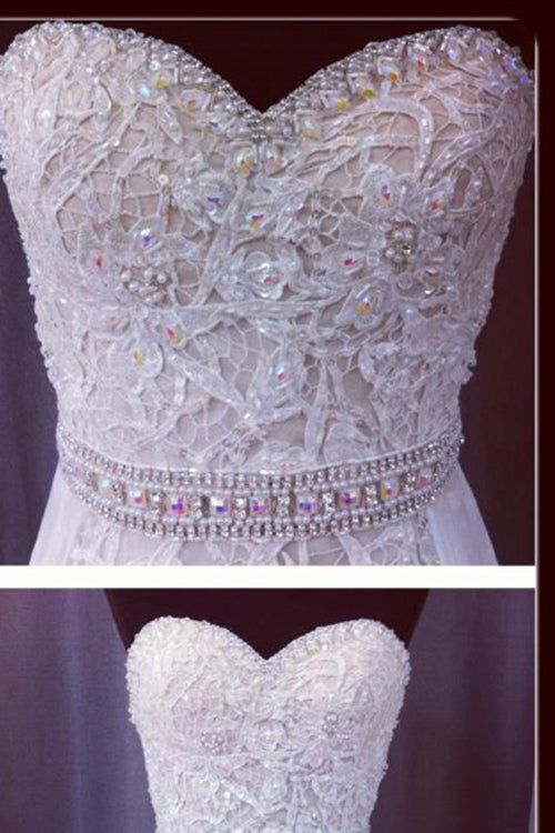 Classic Prom Dress 2024 Sweetheart Neck Short Beaded Chiffon with Train