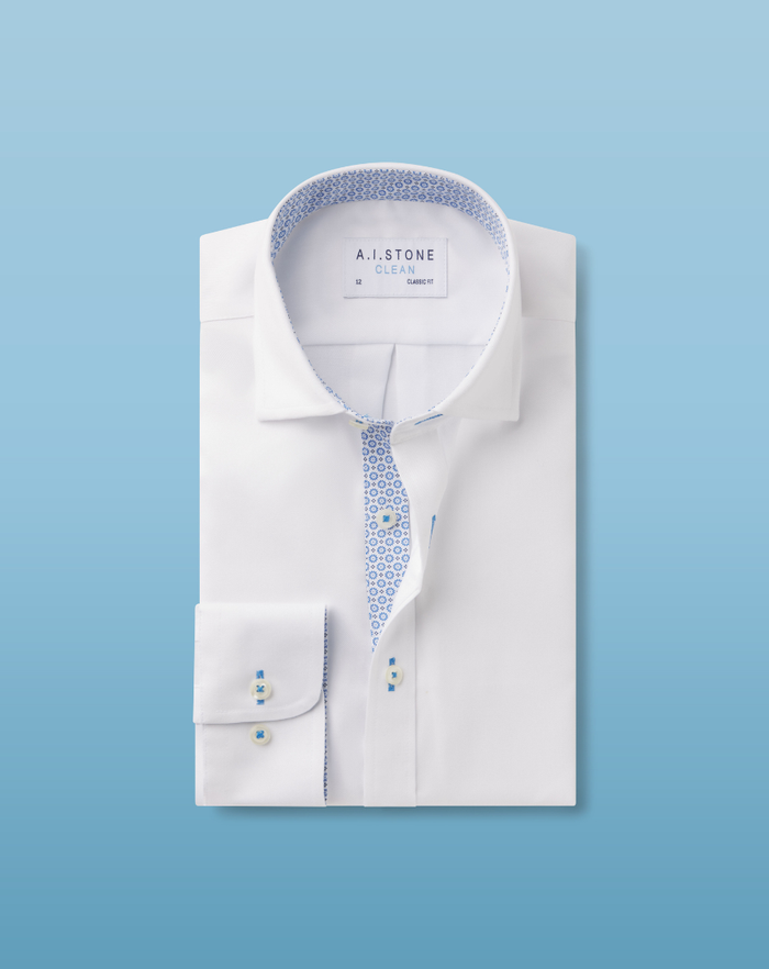 CLEAN Boys Twill NON IRON Cutaway Collar Shirt Short Sleeves with Periwinkle Petal Contrast Fabric