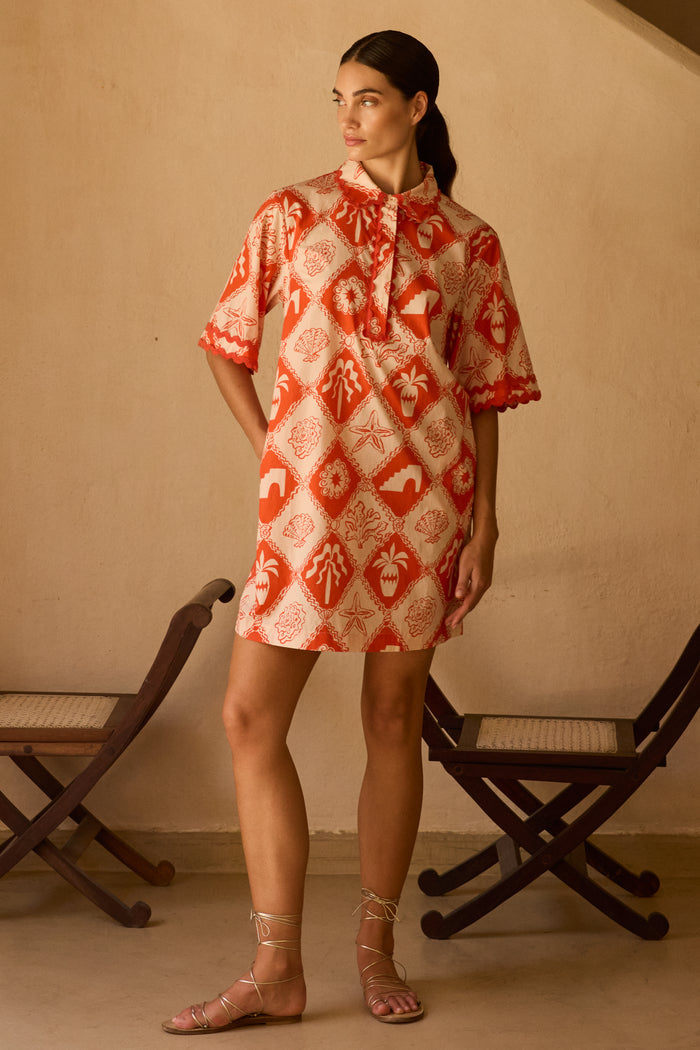 Collared Shirt Dress Mini- Asterias Red