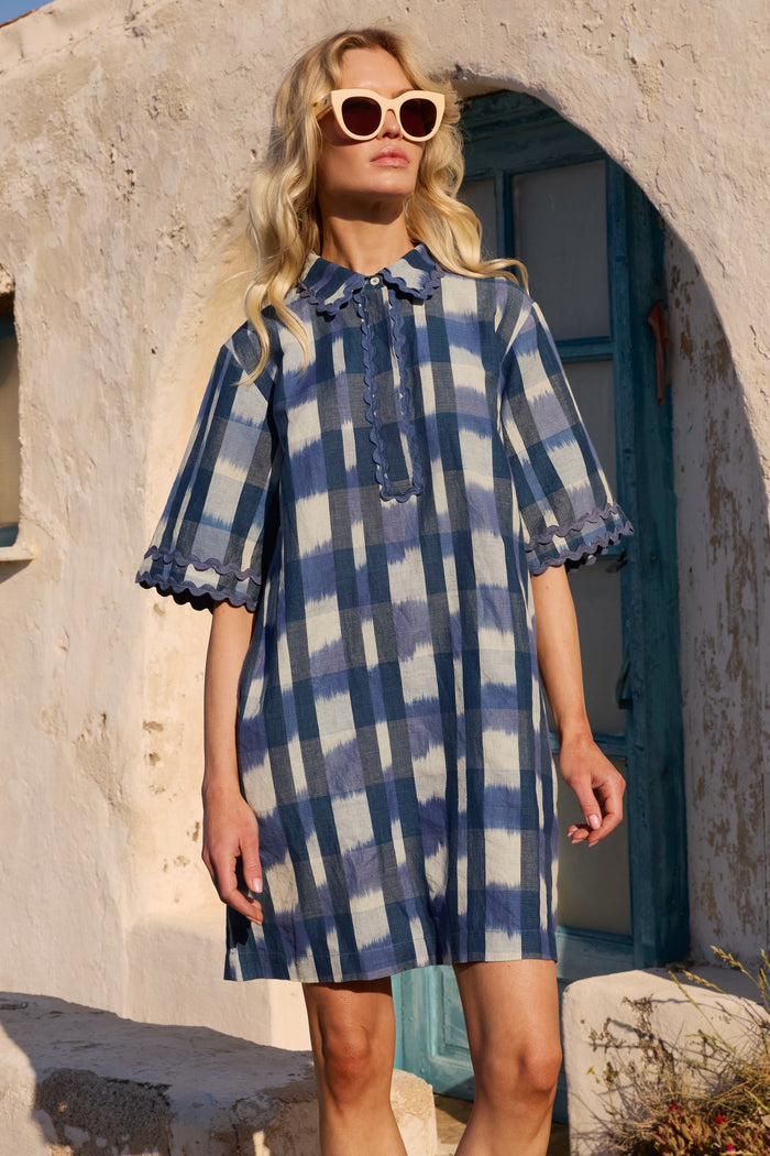 Collared Shirt Dress Mini- Beckett Navy
