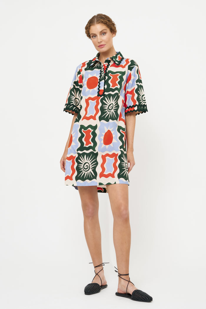 Collared Shirt Dress Mini- Helios Blue