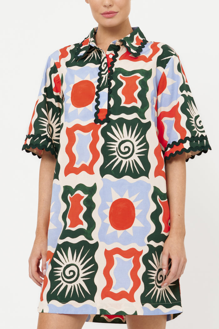 Collared Shirt Dress Mini- Helios Blue