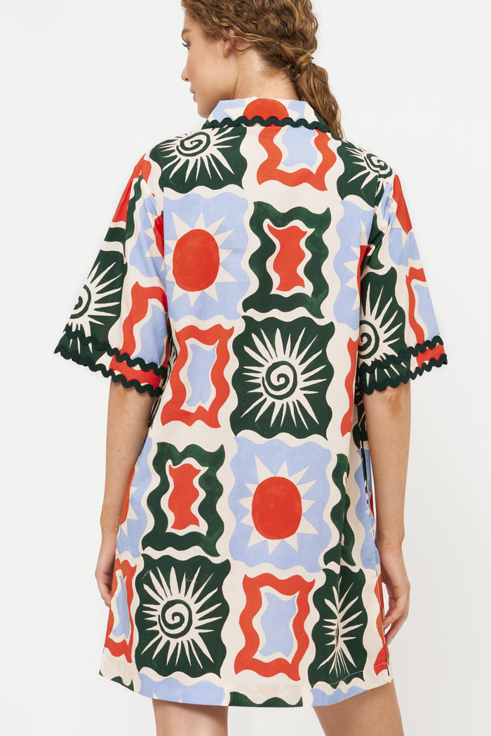 Collared Shirt Dress Mini- Helios Blue
