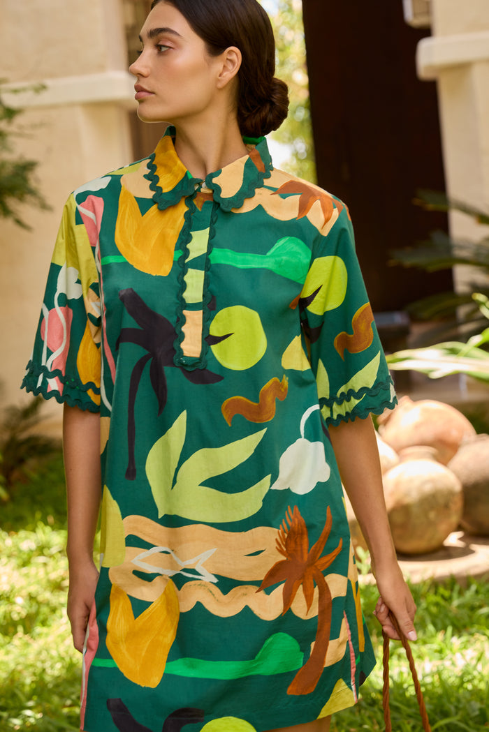 Collared Shirt Dress Mini- Paradiso Green
