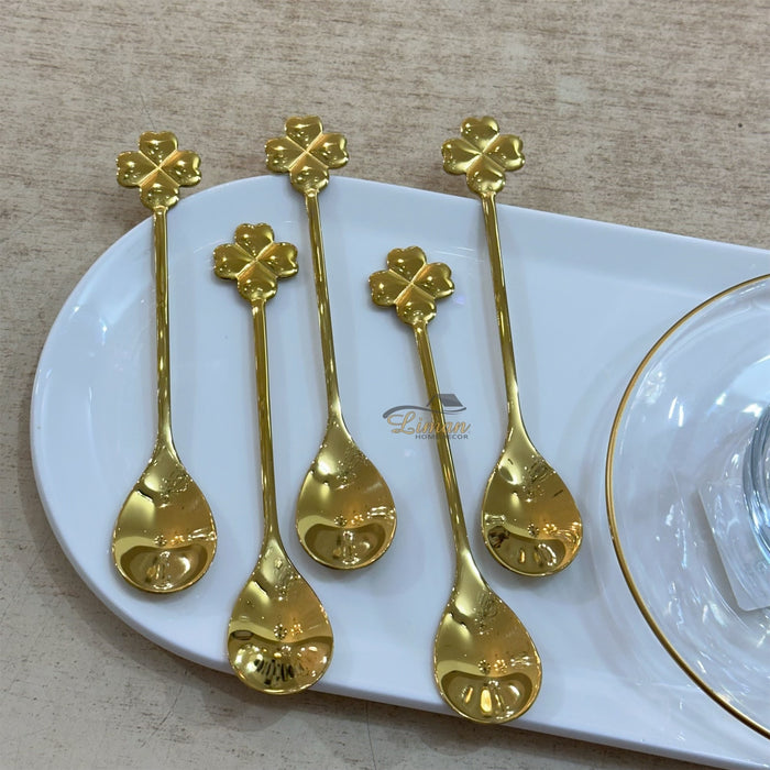 Liman Home Decor - Liman Online Collectie Theelepel Klaver Goud 6 Delig