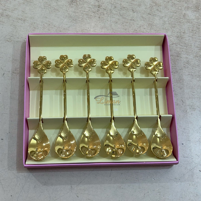 Liman Home Decor - Liman Online Collectie Theelepel Klaver Goud 6 Delig