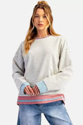 Colorblock Accents Grey Striped Pullover