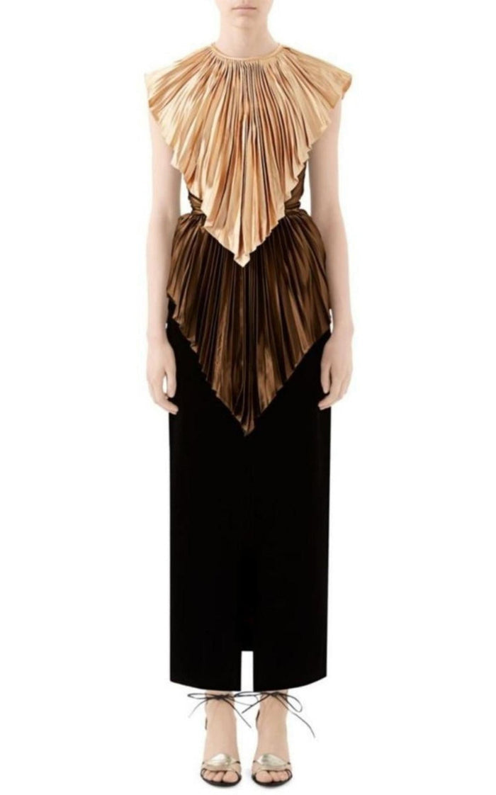 Gucci Colorblock Plisse Cape Dress - Runway Catalog