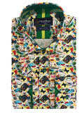 Colourful Stamp Print Satin Cotton Shirt with Matching Handkerchief-Makrom