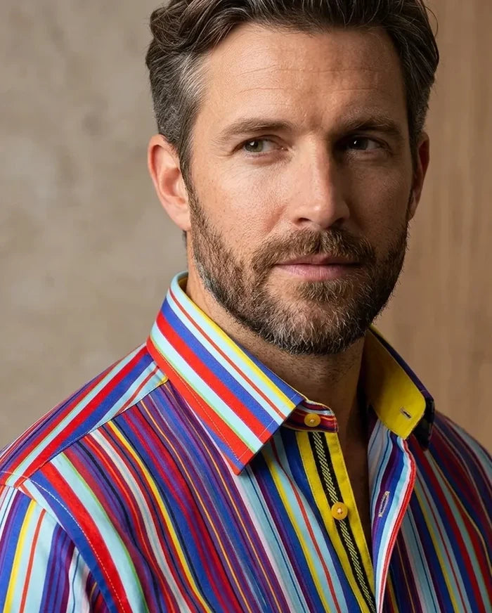 Colourful Stripe Print Shirt with Matching Handkerchief