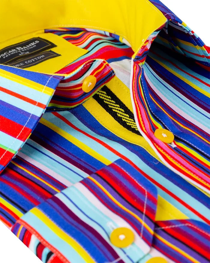 Colorful Stripe Print Shirt with Matching Handkerchief-Makrom
