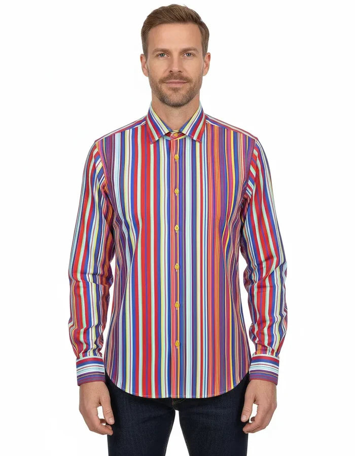 Colorful Stripe Print Shirt with Matching Handkerchief-Makrom