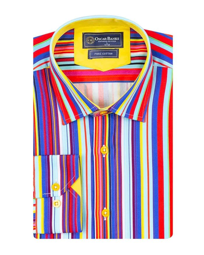 Colorful Stripe Print Shirt with Matching Handkerchief-Makrom