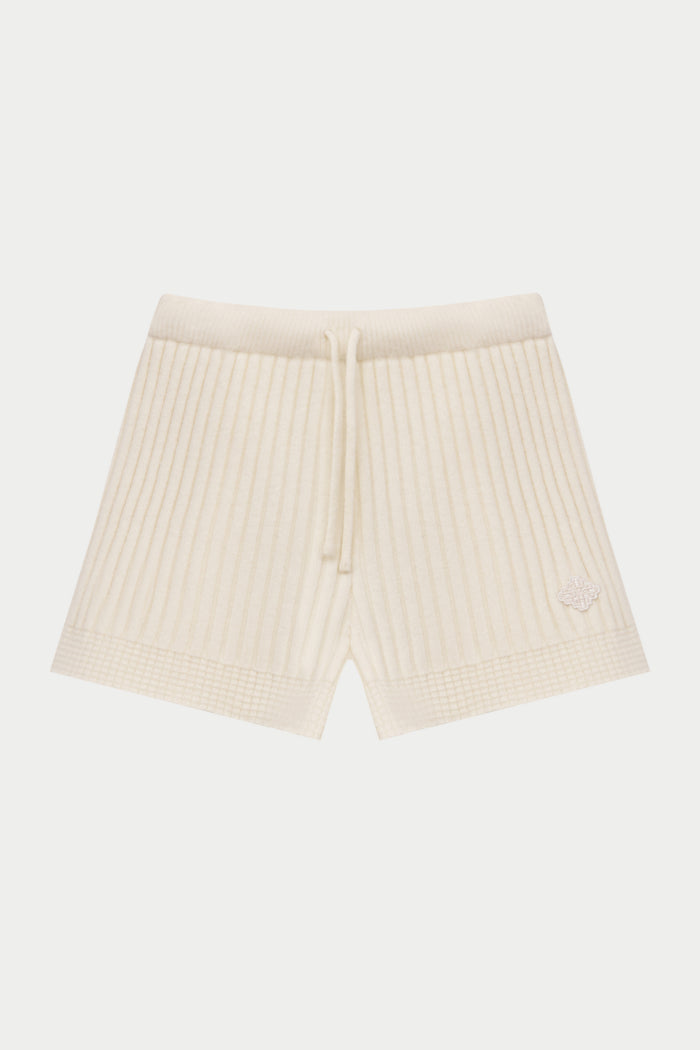 CONTRAST KNIT MINI SHORTS - ECRU