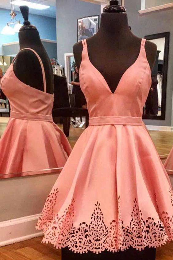 Coral Homecoming Dress 2023 Short Spaghetti Straps Satin