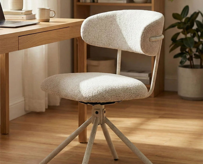 Cotton Aiko Dining Chair with Metal- Swivel – Modern Upholstered Swivel Dining Chair with Metal Base  Furniselan Light Grey