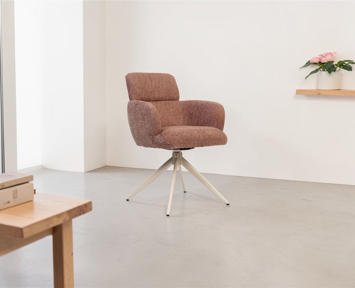 Cotton Babad Dining Chair with Metal- Swivel – Modern Upholstered Swivel Dining Chair with Metal Base Rose Brown