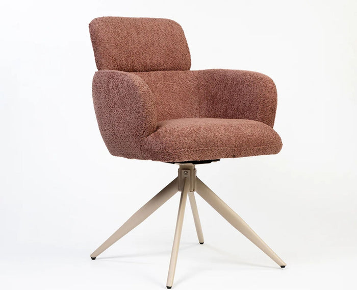 Cotton Babad Dining Chair with Metal- Swivel – Modern Upholstered Swivel Dining Chair with Metal Base Rose Brown
