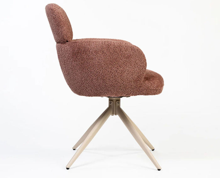 Cotton Babad Dining Chair with Metal- Swivel – Modern Upholstered Swivel Dining Chair with Metal Base Rose Brown