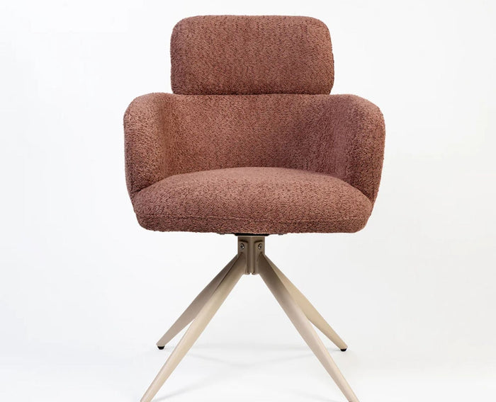 Cotton Babad Dining Chair with Metal- Swivel – Modern Upholstered Swivel Dining Chair with Metal Base Rose Brown