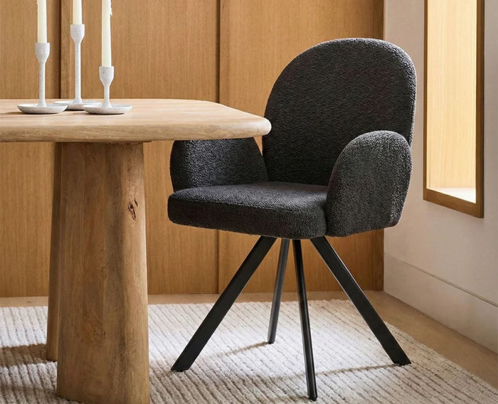 Cotton Hoir Dining Chair with Metal – Modern Upholstered Dining Chair with Metal Legs Furniselan Charcoal Grey