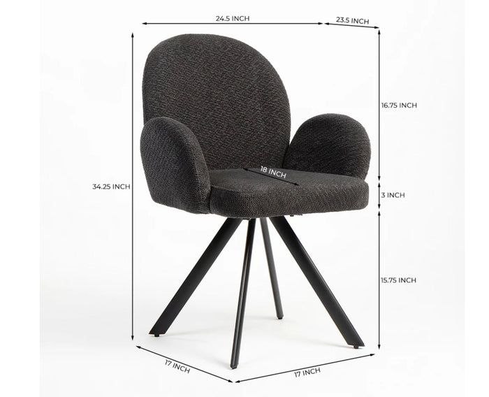 Cotton Hoir Dining Chair with Metal – Modern Upholstered Dining Chair with Metal Legs Furniselan Charcoal Grey