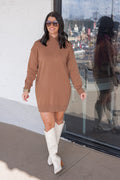 Women's cocoa brown mock neck sweater dress by Heyson
