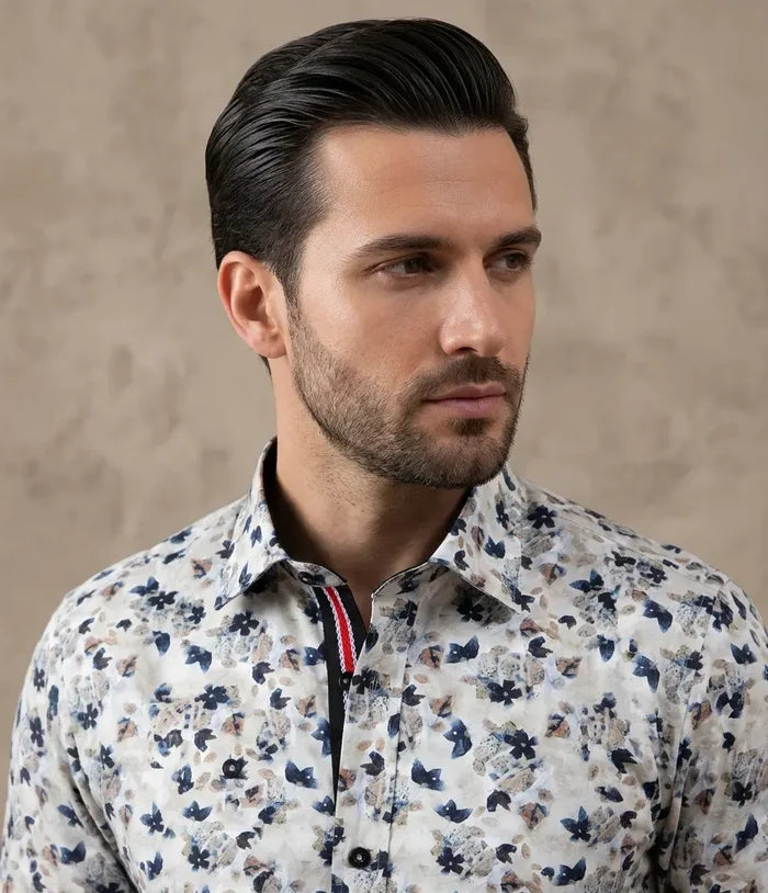 Cream Flower Print with Matching Handkerchief