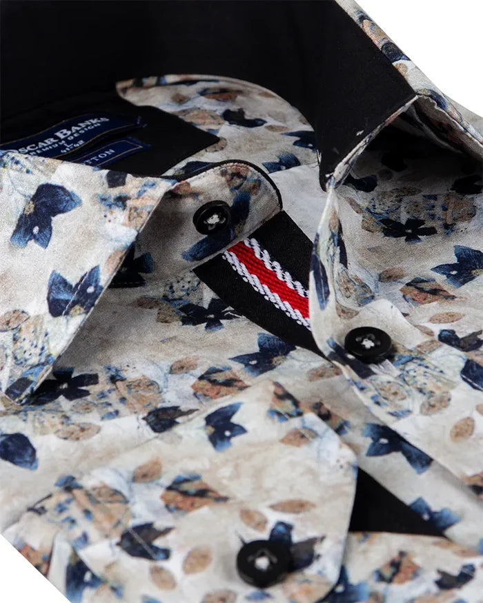 Cream Flower Print with Matching Handkerchief-Makrom
