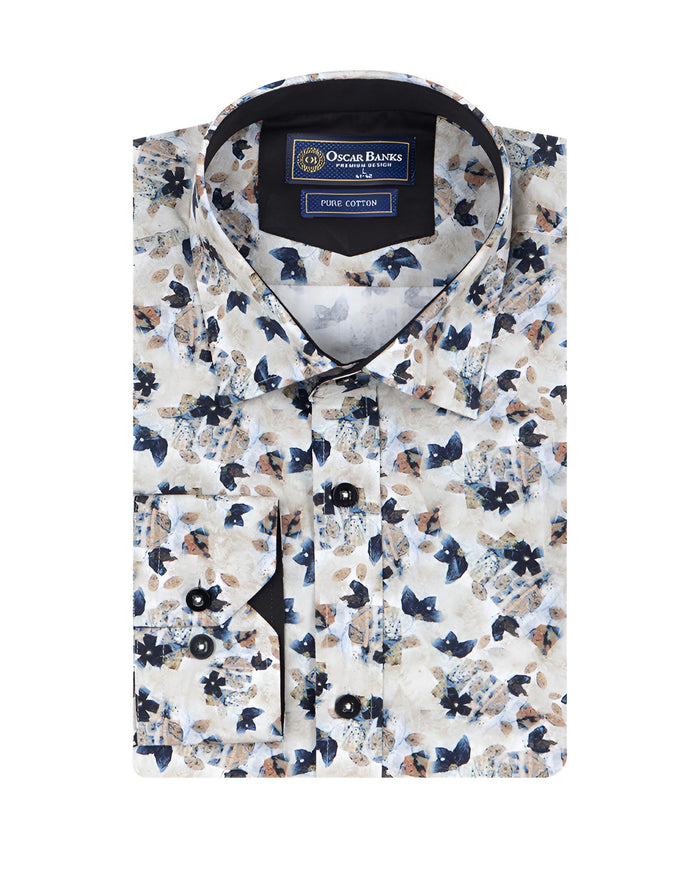 Cream Flower Print with Matching Handkerchief-Makrom
