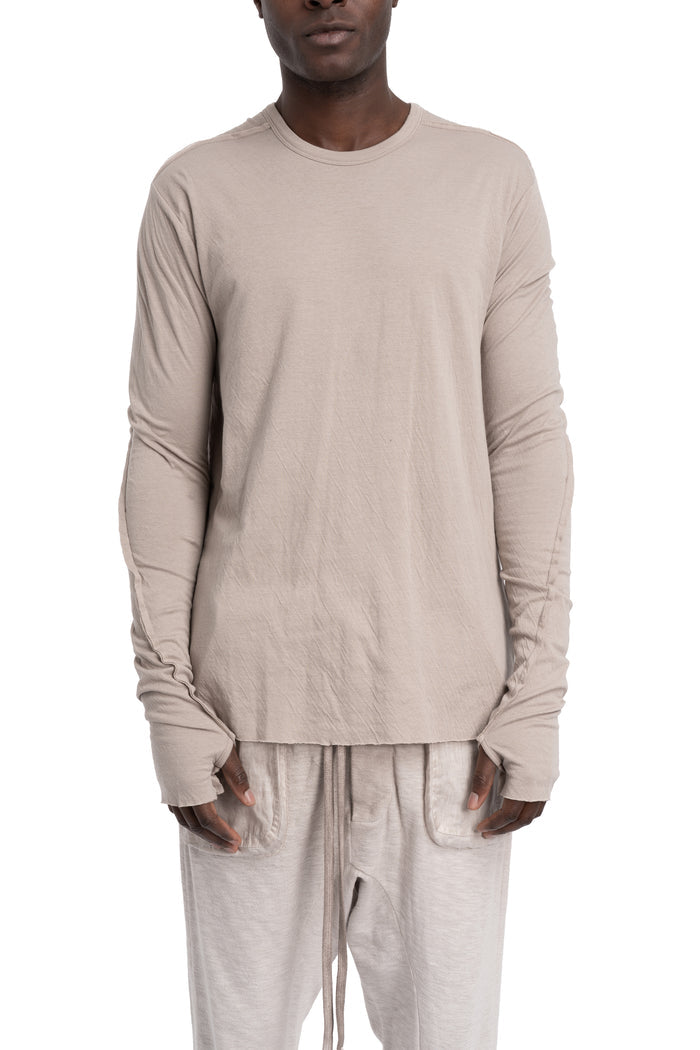 Thom Krom | SS26 - Crinkled double layer long sleeve tee, Stone MTS922