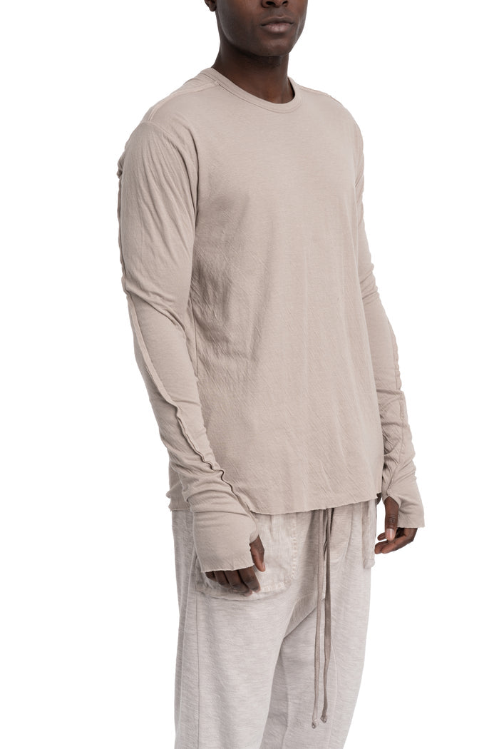 Thom Krom | SS26 - Crinkled double layer long sleeve tee, Stone MTS922