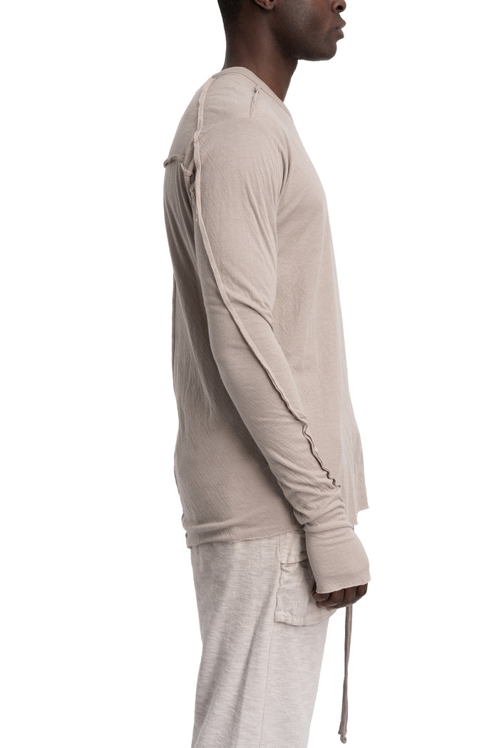 Thom Krom | SS26 - Crinkled double layer long sleeve tee, Stone MTS922