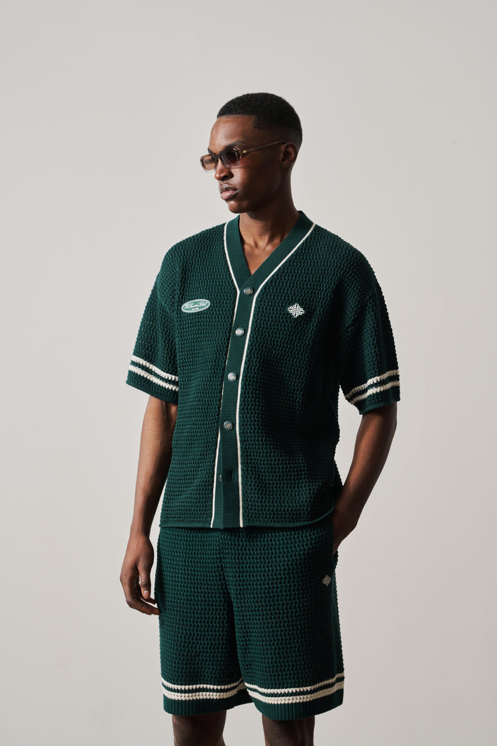 CROCHET KNITTED BASEBALL SHIRT - GREEN