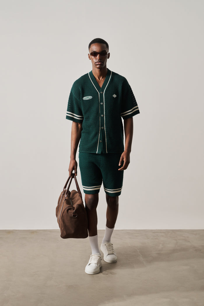 CROCHET KNITTED BASEBALL SHIRT - GREEN