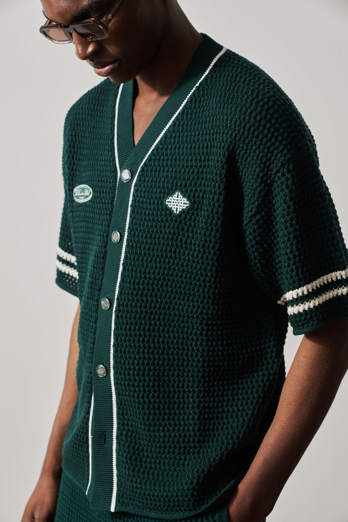 CROCHET KNITTED BASEBALL SHIRT - GREEN