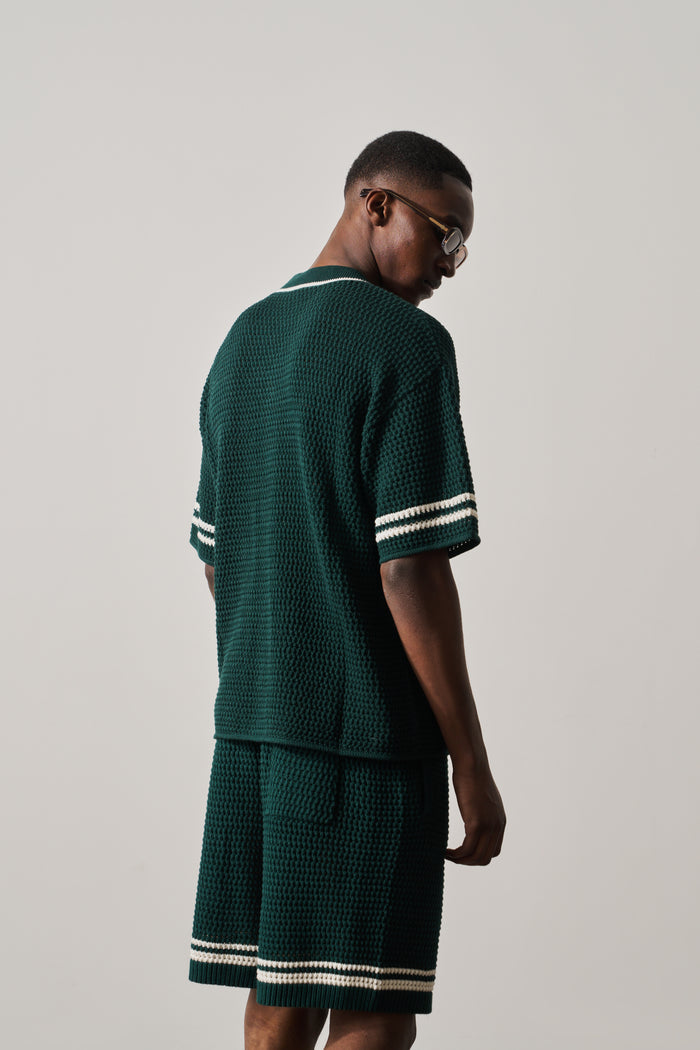 CROCHET KNITTED BASEBALL SHIRT - GREEN
