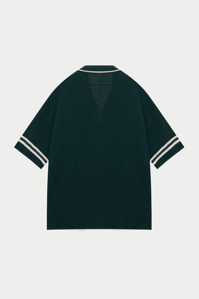 CROCHET KNITTED BASEBALL SHIRT - GREEN