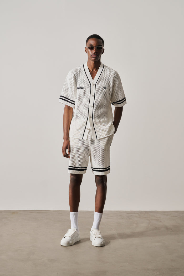 CROCHET KNITTED BASEBALL SHIRT - WHITE