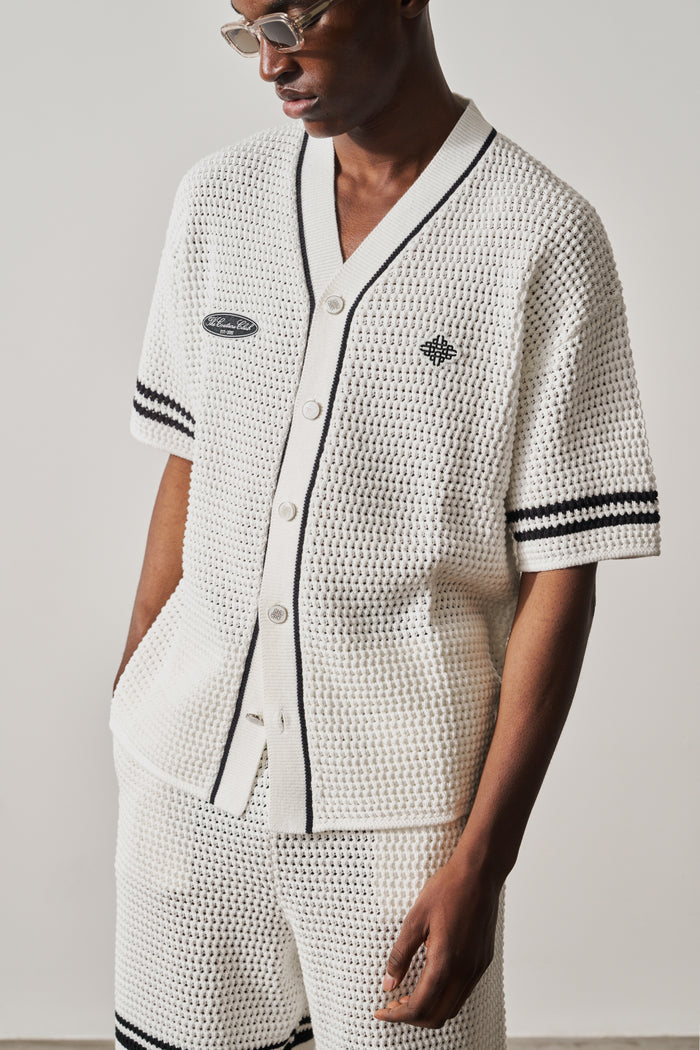 CROCHET KNITTED BASEBALL SHIRT - WHITE