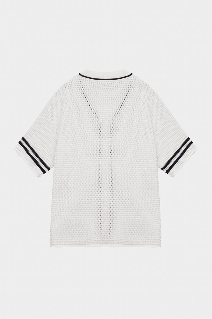 CROCHET KNITTED BASEBALL SHIRT - WHITE