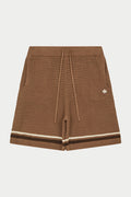 CROCHET KNITTED STRIPE SHORTS - BROWN