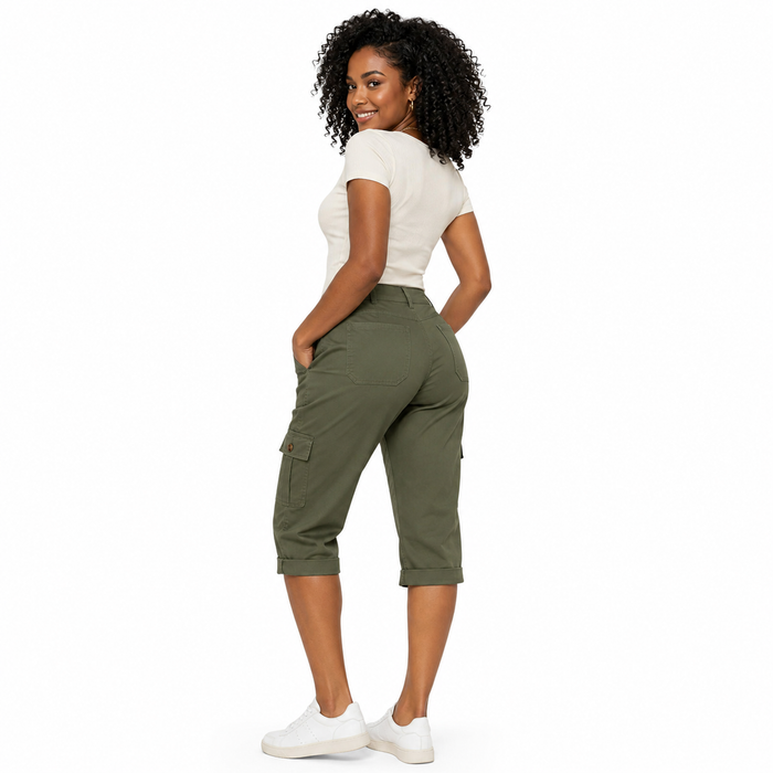 Black cropped pants for women with pockets, woven polyester look for commuting, casual workdays and everyday styling idea now
