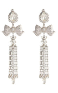 Alessandra Rich Crystal Bow Drop Clip - On Earrings - Runway Catalog